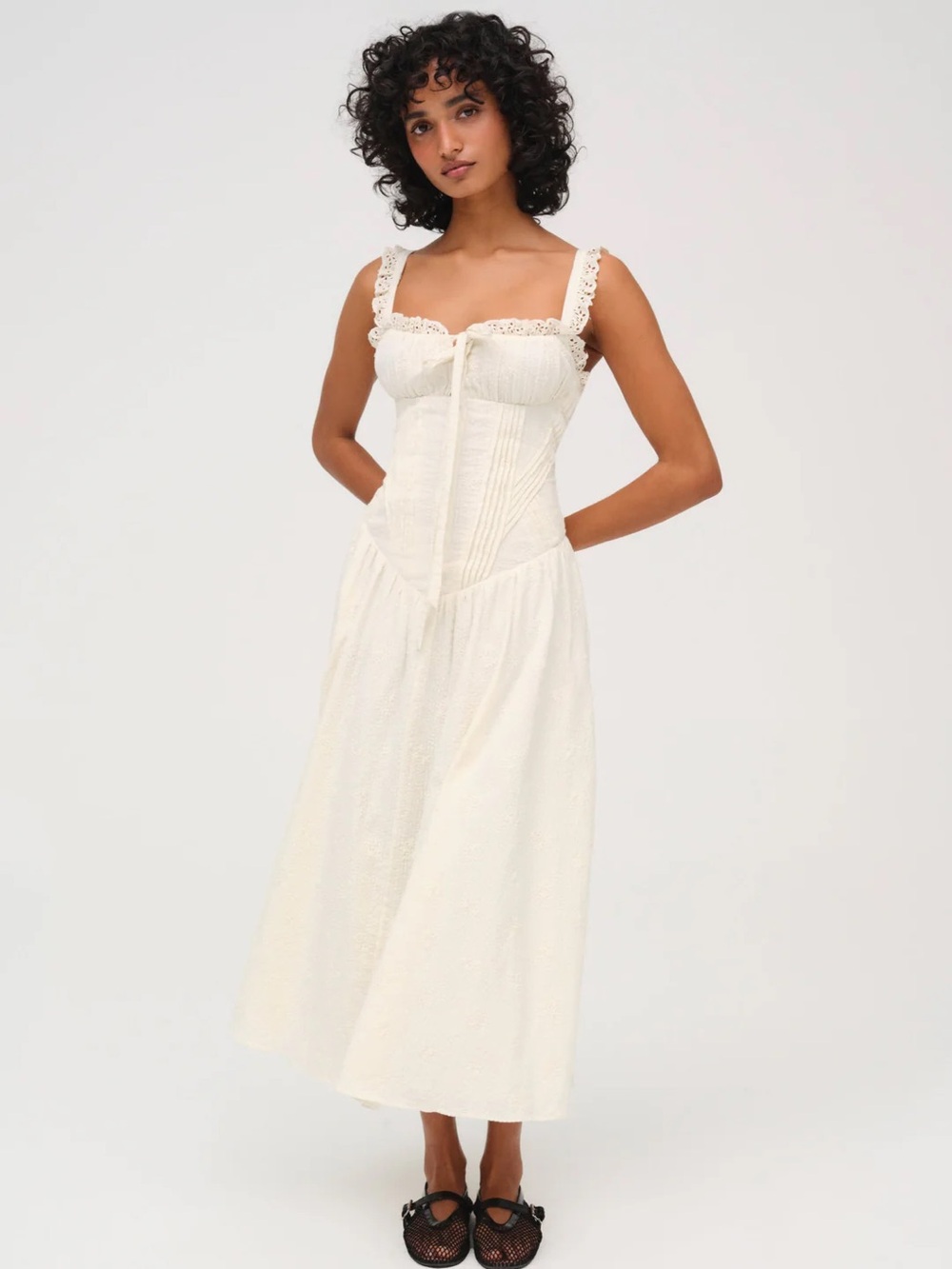 For Love & Lemons Baby Daisy Poplin Midi Dress in “White” - S
